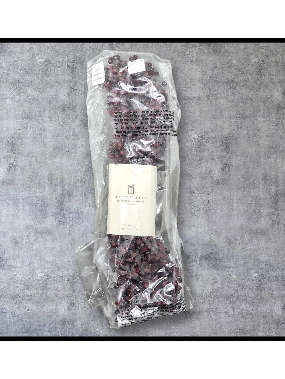 NWT Rare Vintage Pottery Barn Pepperberry Glass Bead Garland 5 Feet Red NIP NEW